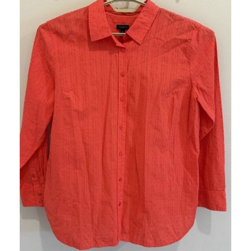 Talbots Pink Long Sleeve Swiss Dot Button Front Shirt Cotton New Size XL